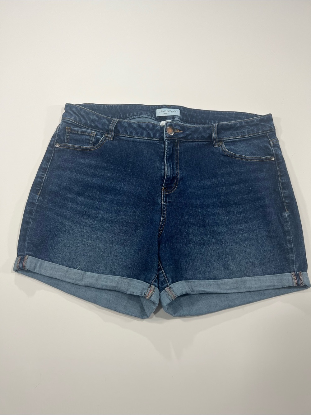Lane Bryant Girlfriend Denim Shorts Size 18 Cuffed Stretch Medium Wash Plus